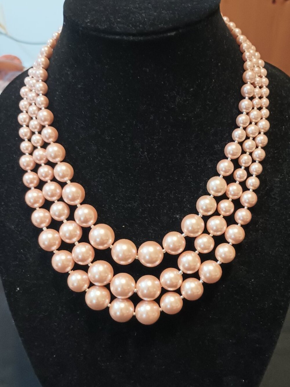 Pink Pearl Three Strand Necklace